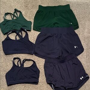 Under Armour Green and Black Sports Bras and Shorts Set 3 sets